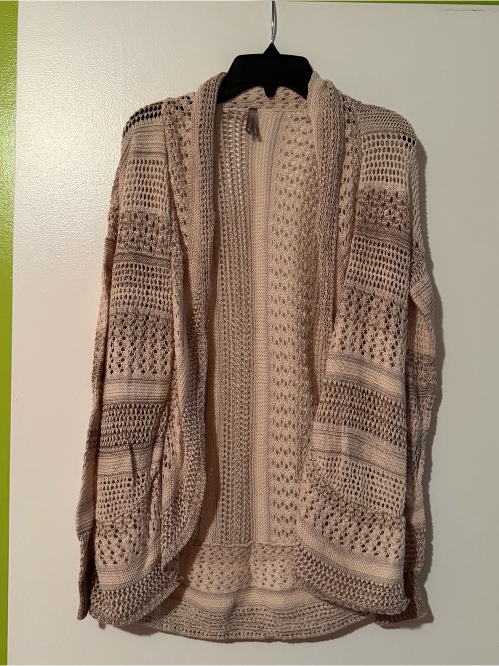 Vanity Crochet Open-Front Cardigan - Light Beige